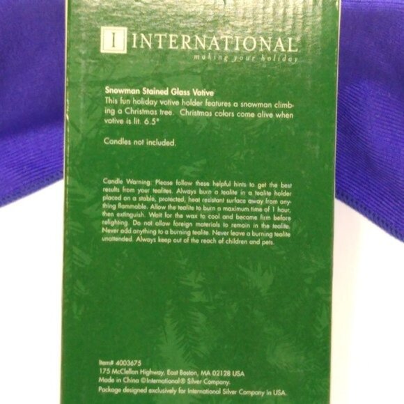 Stained Glass Snowman Climbing Christmas Tree Votive Holder Silver Plate Vintage - Picture 9 of 10